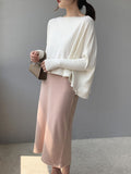 christmas outfit Amfeov Batwing Sleeves High-Low Solid Color Boat Neck Knitwear Pullovers Sweater