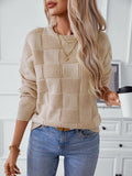 christmas outfit Amfeov Long Sleeves Loose Solid Color Split-Joint Round-Neck Pullovers Sweater Tops