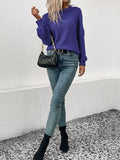 christmas outfit Amfeov Long Sleeves Loose Solid Color Split-Joint Round-Neck Pullovers Sweater Tops