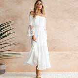 Amfeov Popular Sexy Lace Patchwork Flared Sleeves Maxi Dress