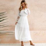 Amfeov Popular Sexy Lace Patchwork Flared Sleeves Maxi Dress