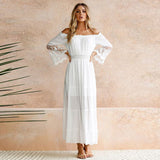 Amfeov Popular Sexy Lace Patchwork Flared Sleeves Maxi Dress