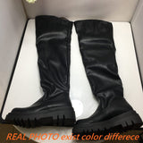 cold weather outfits Amfeov Women Thigh Boots 56cm Round Toe Wedges Heels 5cm Platform Slip On Size 40 41 42 43 Leisure Daily Knight Booties