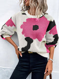 christmas outfit Amfeov Loose Puff Sleeves Asymmetric Knitted Flower Split-Joint Round-Neck Sweater Tops