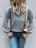 christmas outfit Amfeov Hooded Long Sleeves Buttoned Drawstring Split-Joint V-Neck Sweater Tops