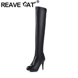 cold weather outfits Amfeov Ladies Over-Knee High Boots Pointed Toe Thin Heels Platform Size 32-45 Black White S2687