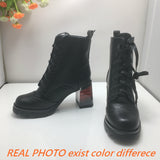 cold weather outfits Amfeov Ladies Booties Round Toe High Block Heels 9cm Lace Up Platform 2.5cm Concise 43 44 Party Female Shoes S4562