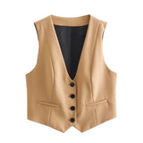 cold weather outfits Amfeov 2024 Spring Summer Casual Solid Suits V Neck Sleeveless Single Breasted Vest+Fashion Elegant Mid Waist Wide Leg Pants Set