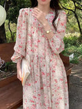 Amfeov Floral Chiffon Long Sleeve Dress