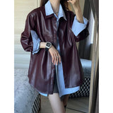 cold weather outfits Amfeov 2024 Spring New Style Korean Matching Loose-Fit Medium-Length Leather Jacket Elegant Shirt Top 2-piece Set Women's Suit