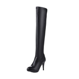 cold weather outfits Amfeov Ladies Over-Knee High Boots Pointed Toe Thin Heels Platform Size 32-45 Black White S2687