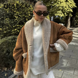 cold weather outfits Amfeov 2024 Autumn Winter Thick Casual Women Jacket Fashion Vintage Pockets Solid Loose Turn Down Collar Streetwear Ladies Coat