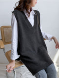 christmas outfit Amfeov Trendy Sleeveless Split-Side Solid Color V-Neck Knitted Vest