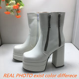 cold weather outfits Amfeov Fashion Women Ankle Boots Toe Chunky Heels 12cm Platform 5cm 49 50 Sexy Party Booties