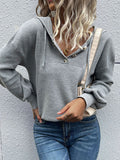 christmas outfit Amfeov Hooded Long Sleeves Buttoned Drawstring Split-Joint V-Neck Sweater Tops