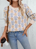 christmas outfit Amfeov Long Sleeves Loose Knitted Flower Split-Joint Round-Neck Pullovers Sweater Tops