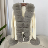 cold weather outfits Amfeov Autumn/winter New Arrival Detachable Real Fox Fur Placket Sleeve Opening Knitted Top Leather Jacket V-neck Pullover