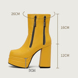 cold weather outfits Amfeov Fashion Women Ankle Boots Toe Chunky Heels 12cm Platform 5cm 49 50 Sexy Party Booties