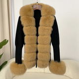 cold weather outfits Amfeov Autumn/winter New Arrival Detachable Real Fox Fur Placket Sleeve Opening Knitted Top Leather Jacket V-neck Pullover