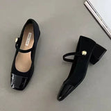 Amfeov Square Toe Marie Janes High Heels Shoes Summer Women Shallow Shoes 2024 New Designer Dress Shoes Elegant Pumps Femme