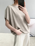 christmas outfit Amfeov Half Sleeves Loose Solid Color Off-The-Shoulder Knitwear Pullovers Sweater Tops