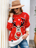 christmas outfit Amfeov Casual Loose Long Sleeves Printed Round-Neck Sweater Tops