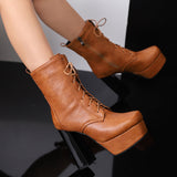 cold weather outfits Amfeov Female Boots Toe Ultrahigh Heels 12.5cm Platform 3.5cm Lace Up Big Size 49 50 Fashion Women Booty