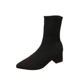 Amfeov 2024 Trend Fashion Winter Stretch Knitted Women Ankle Boots Black Heels Femme Pointed Sock Shoe Women's Shoes with Heel