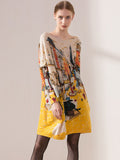 christmas outfit Amfeov Original Loose Cartoon Printed Round-Neck Long Sleeves Sweater Dress