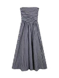 Amfeov Strapless Pleated Plaid Long Dress