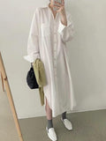 Amfeov Lapel-Collar Single-Breasted Long Shirt Dress