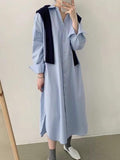 Amfeov Lapel-Collar Single-Breasted Long Shirt Dress