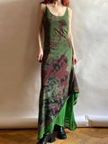 Amfeov Vintage Green Irregular Slip Long Dress