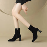 Amfeov Thick Heel Women Short Boots Fashion Slimming Ankle Booties classic Style Autumn Winter Female Pointed Toe Women Boots