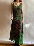 Amfeov Vintage Green Irregular Slip Long Dress