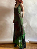 Amfeov Vintage Green Irregular Slip Long Dress