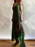 Amfeov Vintage Green Irregular Slip Long Dress