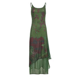 Amfeov Vintage Green Irregular Slip Long Dress