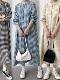 Amfeov Simple Loose Plaid Long Dress