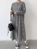 Amfeov Simple Loose Plaid Long Dress