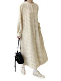 Amfeov Simple Loose Plaid Long Dress