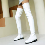 cold weather outfits Amfeov Autumn Over Knee Boots 3.5cm Heel Round Toe Leather Thigh High Fashion Big Size 45 46 47 48 US17