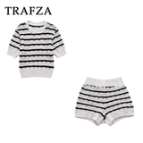 cold weather outfits Amfeov 2024 Spring Summer Beach Style knitted Women Suits Fashion Striped Hollow Out Short Shirts+Elastic Waist Mini Shorts