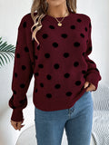 christmas outfit Amfeov Long Sleeves Loose Contrast Color Polka-Dot Round-Neck Pullovers Sweater Tops