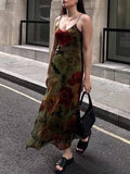 Amfeov Vintage Floral Print V-Neck Slip Dress