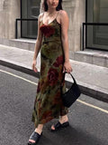 Amfeov Vintage Floral Print V-Neck Slip Dress