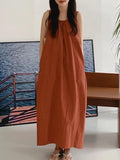 Amfeov Open Back Sleeveless Linen Dress