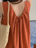 Amfeov Open Back Sleeveless Linen Dress