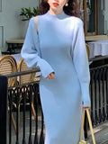 christmas outfit Amfeov Long Sleeves Solid Color Mock Neck Cardigan Top + High Waisted Sweater Dress Two Pieces Set