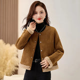 cold weather outfits Amfeov Winter Style Chamois Leather Lamb Wool Integrated Jacket Thickened Crew Neck Petite Cropped Top Stylish Warm For Cold Weather Sc